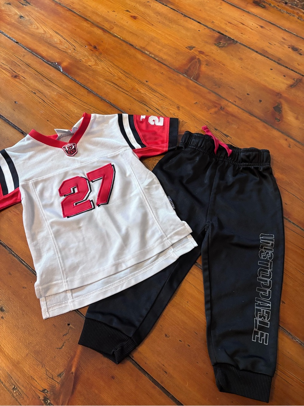 Football jersey Set - White & Black with Red Accents, 2T